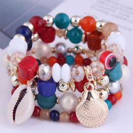 Strand shell pulseira de cristal moda feminina colorido boêmio multi-camada praia frisado mão colar acessórios