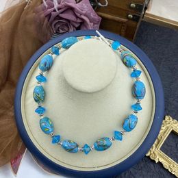 Chains Vintage High Quality Old Material Blue Glaze Necklace Accessories For Women