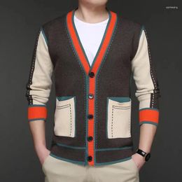 Men's Sweaters Men Contrast Sweater Cardigan Buttons Down Outwear Neck For Autumn Patchwork Fashion Young Male Clothing