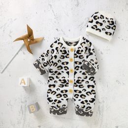 Pullover Baby Rompers född söt leopard stickade spädbarn pojkar flickor tröjor jumpsuits kläder vår höst vinter barn 2 st.