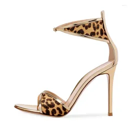 Dress Shoes Summer Leopard Pattern Horse Hair Buckle Open Toe Sandals Slim High Heel Banquet Versatile Large Customised Women Shoe