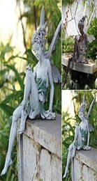 Flower Fairy Sculpture Garden Landscaping Yard Art Ornament Resin Turek Sitting Statue Outdoor Angel Figurines Craft Decoration Q05775174