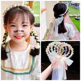 Hair Accessories Fashion Children's Hairband Pearl Mesh Bowknot Princess Girl Braid Headdress