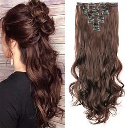 Synthetic Wigs 22Inch Long Straight Wavy Hair 7Pcs Set 16 Clips High Tempreture Hairpiece Clip In 231013