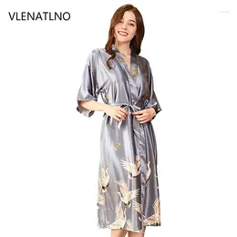 Women's Sleepwear Satin Robes For Brides Wedding Robe Silk Pijama Casual Bathrobe Animal Rayon Long Nightgown Women Kimono XXXL