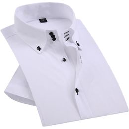 Summer Smart Casual Diamond Buttons Mens Dress Shirt White Short Sleeve Luxury High Collar Slim Fit Stylish Business Blouse 201120251S