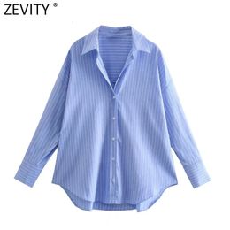 Women s T Shirt Zevity Women Fashion Striped Print Casual Blouse Office Lady Single Breasted Business Shirts Chic Chemise Blusas Tops LS9719 231016