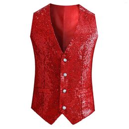 Men's Vests Mens Fashion Sleeveless Sequined Blazer Vest Nightclub DJ Performance Stage Wedding Host Shiny Gold Sequin Bling Glitter