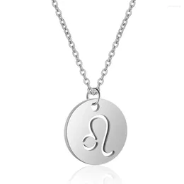 Pendant Necklaces Wholesale 12pcs/Lot 12 Constellations Stainless Steel Coin Necklace Aries Simple Style Zodiac Sign Birthday Jewellery