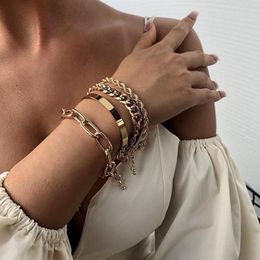 Bangle 4 Pcs CUBAN CHAIN Punk Bracelet Set Women Bohemian Thick Gold Charm Fashion Jewelry3460