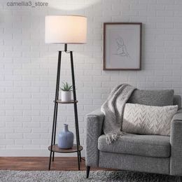 Floor Lamps Matte Black Floor Lamp with 2 Wood Shelves Black Color floor lamps for living room Q231016
