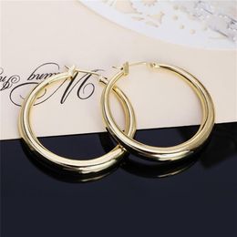 Solid Real 925 Silver All-match Round Hoop Earrings925 Stamped Plated Gold Circle Earrings Women Thick Than Normal One & Huggie154O