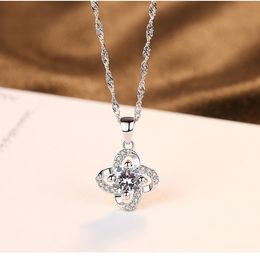 French Vintage 4/Leaf Full Diamond S925 Silver Pendant Necklace Women Micro Inlaid Zircon Windmill Necklace Jewelry for Women Wedding Party Valentine's Day Gift SPC