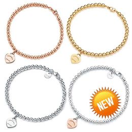 Charm Bracelets TIFF 100% 925 Silver 4mm Round Bead Love Heart-shaped Bracelet Female Thickened Bottom Plating for Girlfriend Souvenir Gift182N260S1