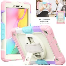 Kids Shockproof Silicone Tablet Case For Samsung Galaxy Tab A 8.0 8.4 inch Hand Strap Stand Rotating Cases Rugged Armour Full-body Protective Cover + PET Screen Protector