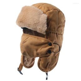 Berets Men's Winter Soviet Lei Feng Hats Outdoor Russian Ushanka Bomber Hat Thicken Windproof Faux Fur Earflap Cap