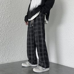 Men's Pants Legible Summer Casual Men Loose Elastic Waist Plaid Straight Pant Man