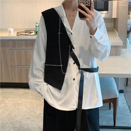 Men's Casual Shirts Design Vest Color Contrast Thin Long Sleeve Shirt High Street Wear Ropa Clothing For Men
