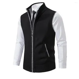 Men's Vests Men Sweater Vest Stylish Knitted Zipper Stand Collar Sleeveless Cardigan For Work Casual Wear Stand-up