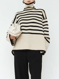 Women's Sweaters Women S Striped Print Long Sleeve Turtleneck Side Split Pullovers Casual Knit Tops