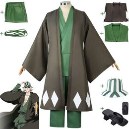 Cosplay Cosplay Anime Bleach Urahara Kisuke Costume Halloween Coat Green Lining Pants Carnival Party Outfits Suit Prop Stripe Hat Clogs