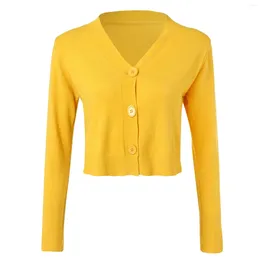 Women's Sweaters Women Solid Button Knit Cardigan Simple V Neck Long Sleeve Tops Coats Bolero Cable Soft Jumpers
