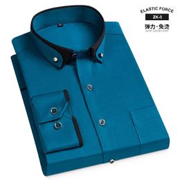 Men's Dress Shirts Arrival Fashion Pring Elastic Non Ironing Long Sleeve Youth Diamond ButtonThin Business Shirt Size S M L XL 2XL 3XL4XL