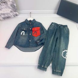 brand KIds designer tracksuits Child autumn Sets Size 100-160 CM 2pcs Multi Colour pocket decoration denim jacket and elastic waist jeans Aug11