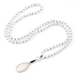 Pendant Necklaces High Quality 108 Mala Beads For Women Men Natural Stone White Porcelain Boho Yoga Handmade Necklace Prayer Jewelry