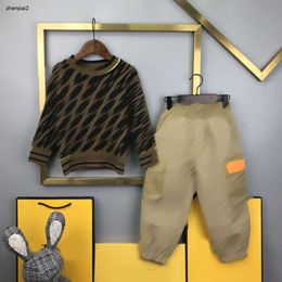 luxury kids clothes designer baby Tracksuits autumn suit for boy Size 100-150 CM 2pcs Full body letter jacquard sweater and casual pants Sep01