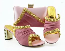 Dress Shoes Fashionable Pink Women Match Purse Set With Metal Decoration African Pumps And Bag For MM1090 Heel 7.5CM