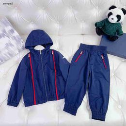 luxury baby Tracksuits designer KIds autumn suits Size 100-160 CM 2pcs Red striped decorative hooded jacket and sports pants Aug22