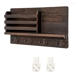 Keychains Wall Mounted Mail Holder Wooden Sorter Organizer With 4 Double Key Hooks And A Floating Shelf Rustic Home Decor