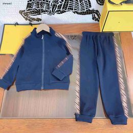 luxury designer KIds Clothes Child autumn Sets Size 110-160 CM 2pcs Splice design zippered stand neck jacket and sports pants Aug19