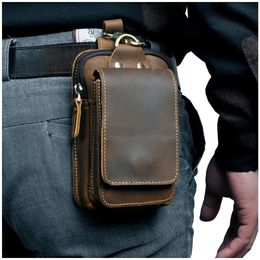 Evening Bags Real Leather men Casual Design Small Waist Bag Cowhide Fashion Hook Bum Bag Waist Belt Pack Cigarette Case 5.5" Phone Pouch 1609 231016