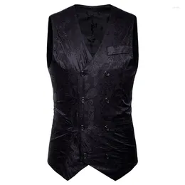 Men's Vests Black Paisley Double Breasted Suit Vest Men Gilet Homme 2024 Brand Gothic Steampunk Waistcoat Party Wedding Prom