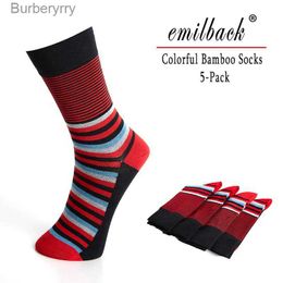 Men's Socks Emilback 5 PRS/Lot Colorful Mens Happy Funny Casual Long Bamboo High Quality Very Soft Antibacterial Big Size Breathable PL231016