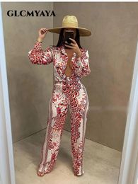 Women's Two Piece Pants GLCMYAYA Peacock Paisley Women's Set Long Sleeve Blouse Shirt Tops and Pants Elegant Tracksuit Two Piece Set Fitness Outfits 231016