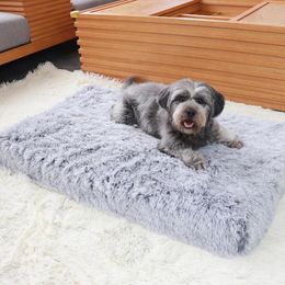 Kennels Long Plush Foam Dog Bed Pet Mat Gray Rectangular Cat Mats/Removable Cover Mattress Cushion For Small Large Dogs