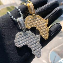 Fashion Designer Map Pendant Charm Necklace Iced Out for Men Bling Paved Cubic Zirconia Cz Charm Gold Plated Hip Hop Fashion Jewelry