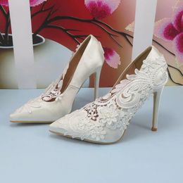 Dress Shoes BaoYaFang Shallow White Flower Fashion Wedding Bride High Heels Pointed Toe Ladies Party Pumps