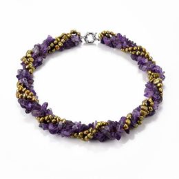 Four Strands Necklace Olive Green Nugget Freshwater Pearls with Amethyst Natural Stone Jewelry for Women254d