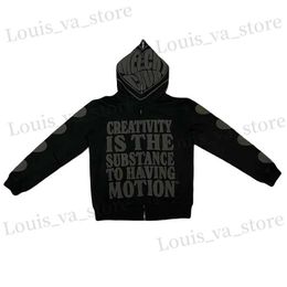 Men's Hoodies Sweatshirts Hip Hop Men Hoodies Y2K Retro Letter Print Loose Full Zip Long Sleeve Sweatshirt Fashion High Street Autumn Hooded Jacket Coats T231016