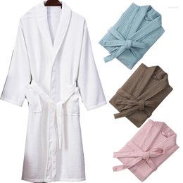 Women's Sleepwear 2023 Solid Color Waffle Nightwear V Neck Sleep Lounge Robes Female Home Dressing Gown Kimono Bathrobes Spa Sauna Garments