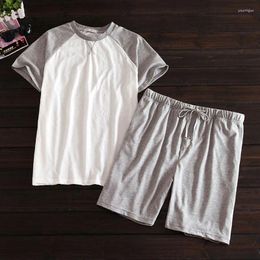 Men's Sleepwear 2023 Summer Men Casual Patchwork Pajama Sets Cotton Suit Short Sleeve Room Wear Pajamas Large Size Home Clothes
