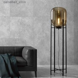 Floor Lamps Modern LED Floor Lamp Smoky Amber Glass Tripod Table Light Fashion Standing Bedside Reading Lamp Living Bedroom Home Decor Q231016