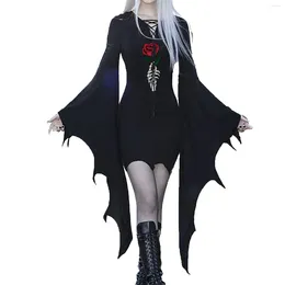 Casual Dresses Vampire Large Bat Sleeve Dress For Women Halloween Costumes Adult Cosplay Party Gothic Vintage Lace Up Sweatshirt