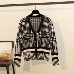 여자 스웨터 v- 넥 가디건 니트 셔츠 디자이너 스웨터 블라우스 셔츠 줄무늬 소매 여성 상판 슬림 티 S-XL