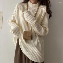 Women's Sweaters Chic Women Long Sleeve Mock Neck Female Knitted Loose Casual Pullovers Jumpers Tops 2023 Autumn Winter Knitwear F812