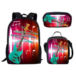 Backpack Harajuku Music Guitar 3D Print 3pcs/Set Student School Bags Laptop Daypack Lunch Bag Pencil Case